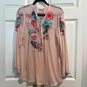 Johnny Was Gorgeous Pink Embroidered Blouse. Size L